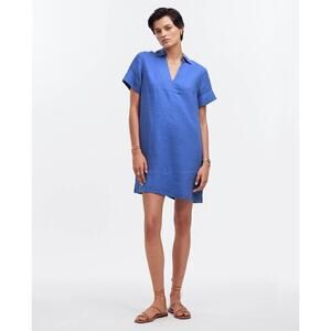 Madewell Women's V-Neck Mini Dress Linen Blue Star XS
